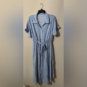 Large Blue Floral Print Button-Up Dress